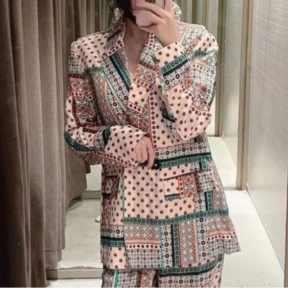 New Zara Multicolourer Satin Patchwork Print Flowing Blazer - Picture 10 of 17